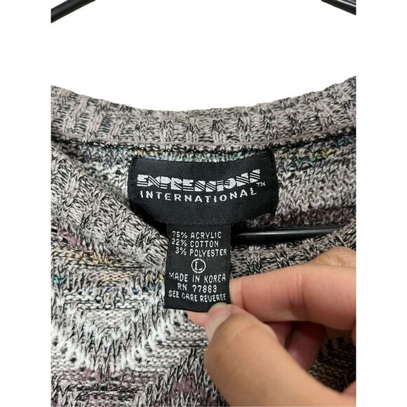 Vintage 80s Expressions International Abstract Knit Sweater Size Large - Picture 7 of 8